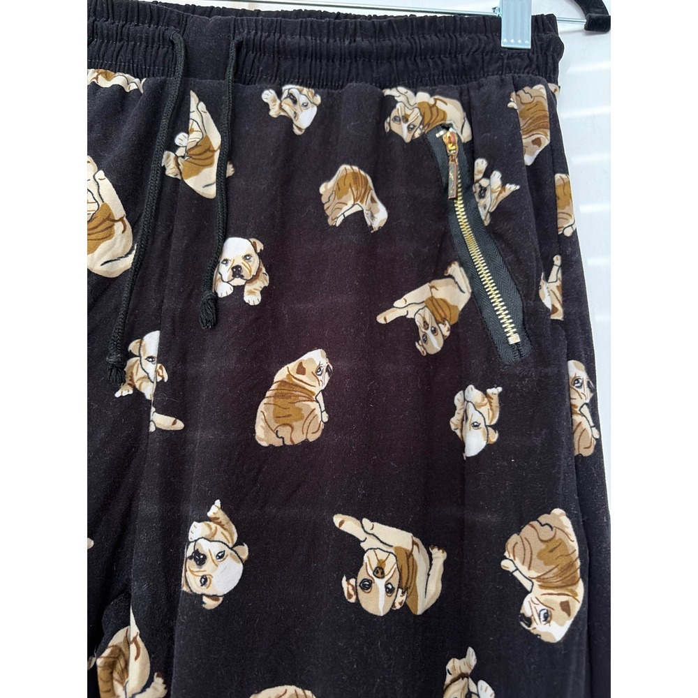 Pug Joggers Womens L/XL Black Bulldog Puppy Print Dog Lover Lounge Pants - Picture 2 of 7